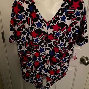 LIBERTY PARK TSHIRT blouse tie front patriotic July 4th RED,WHITE,BLUE Med